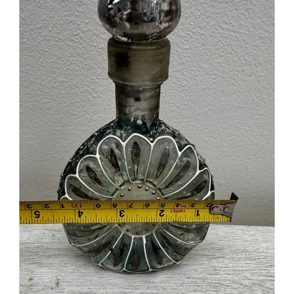 Vtg Italian Empoli Blue Silver Glass Vanity Bottle 9